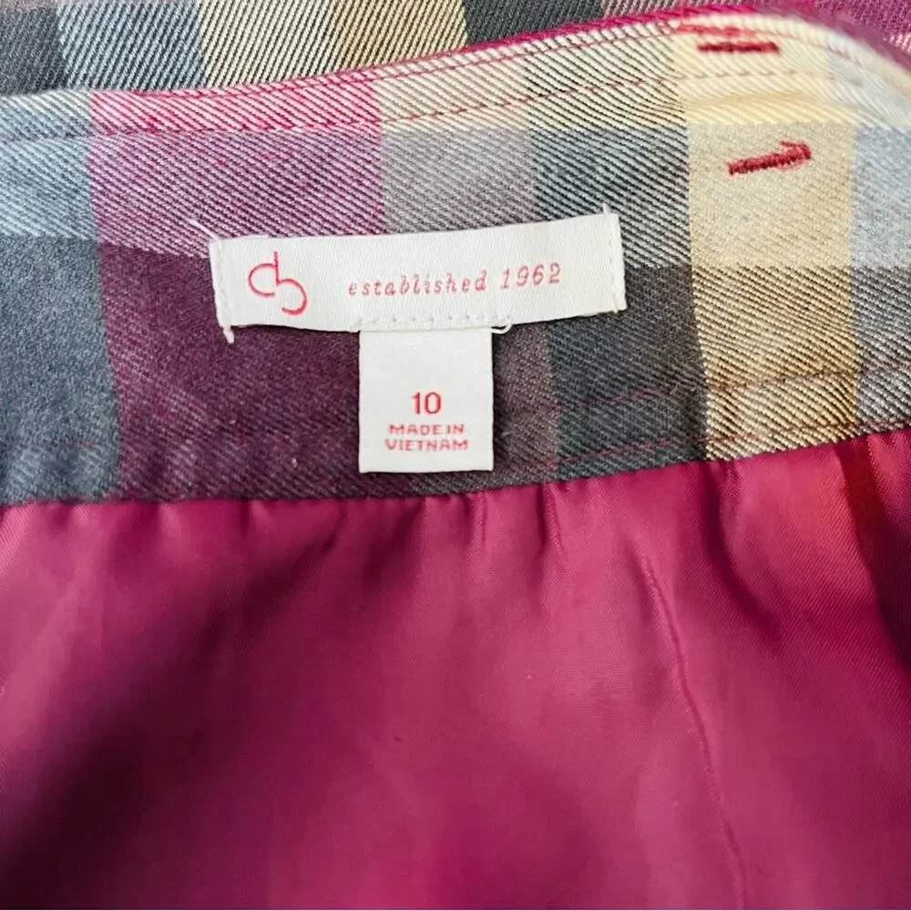 Vintage blue pink tan plaid preppy academia office midi skirt 10